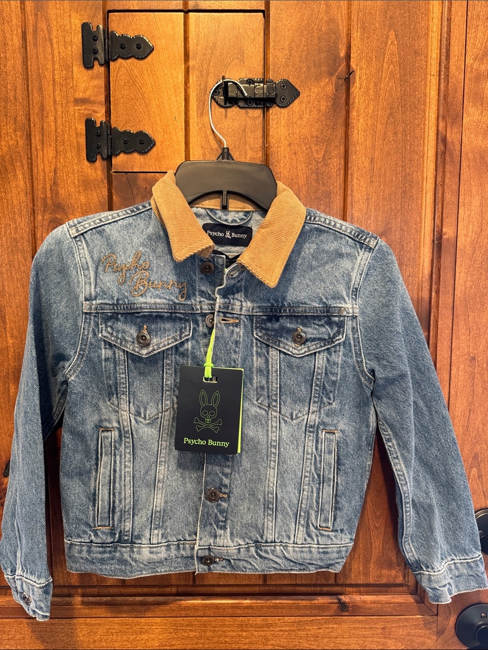 Psycho Bunny Kids Denim Jacket with Tan Corduroy Collar - Blue Wash